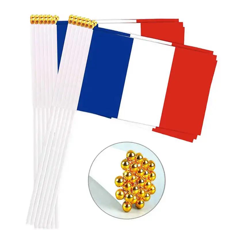 10 Pack France Flag Small French Banners 14x21cm With Mini Stick Flagpoles Hand Held Flags Decoration Celebration Parades Sports