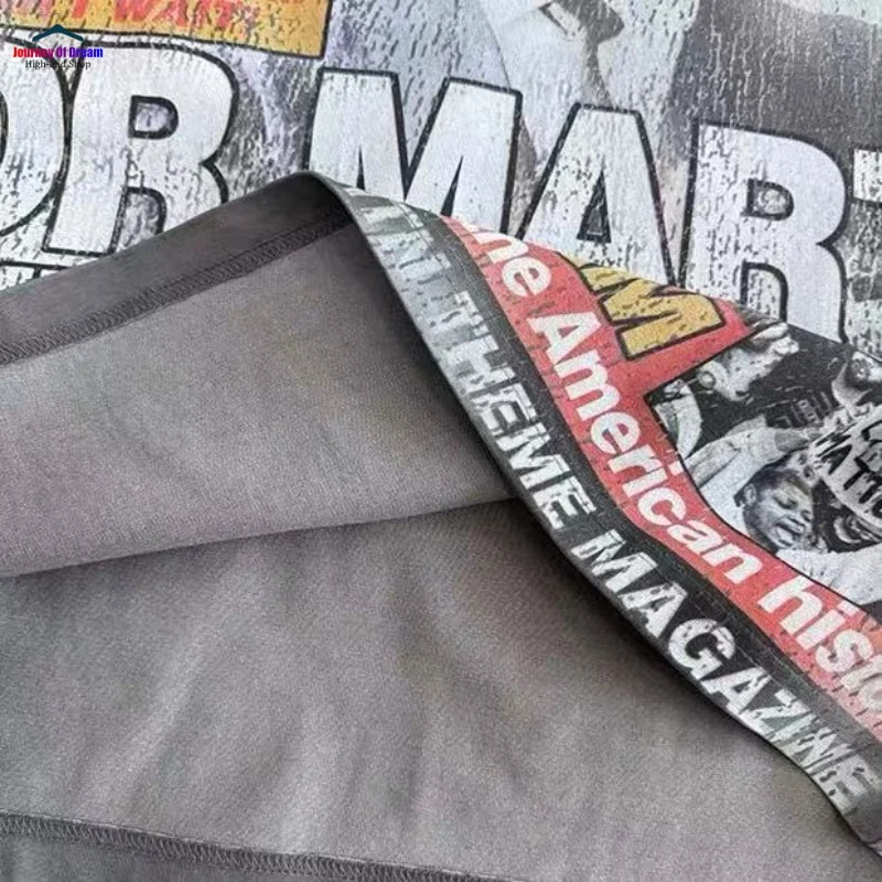 Trendy Summer Retro VTG Washed Round Neck Character Poster T-Shirt High Street Men's Women's Casual Short-Sleeved T-Shirt