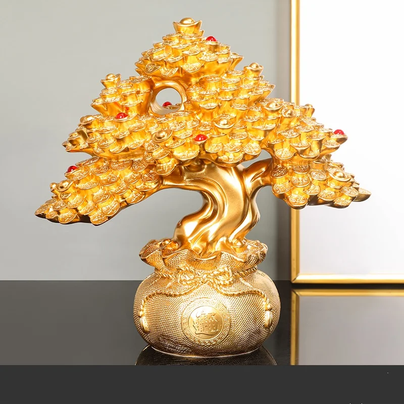 Handcrafted Resin Money Coin Tree Feng Shui Wealth Prosperity Ornament, Lucky Money Tree Figurine Home Decor Gift