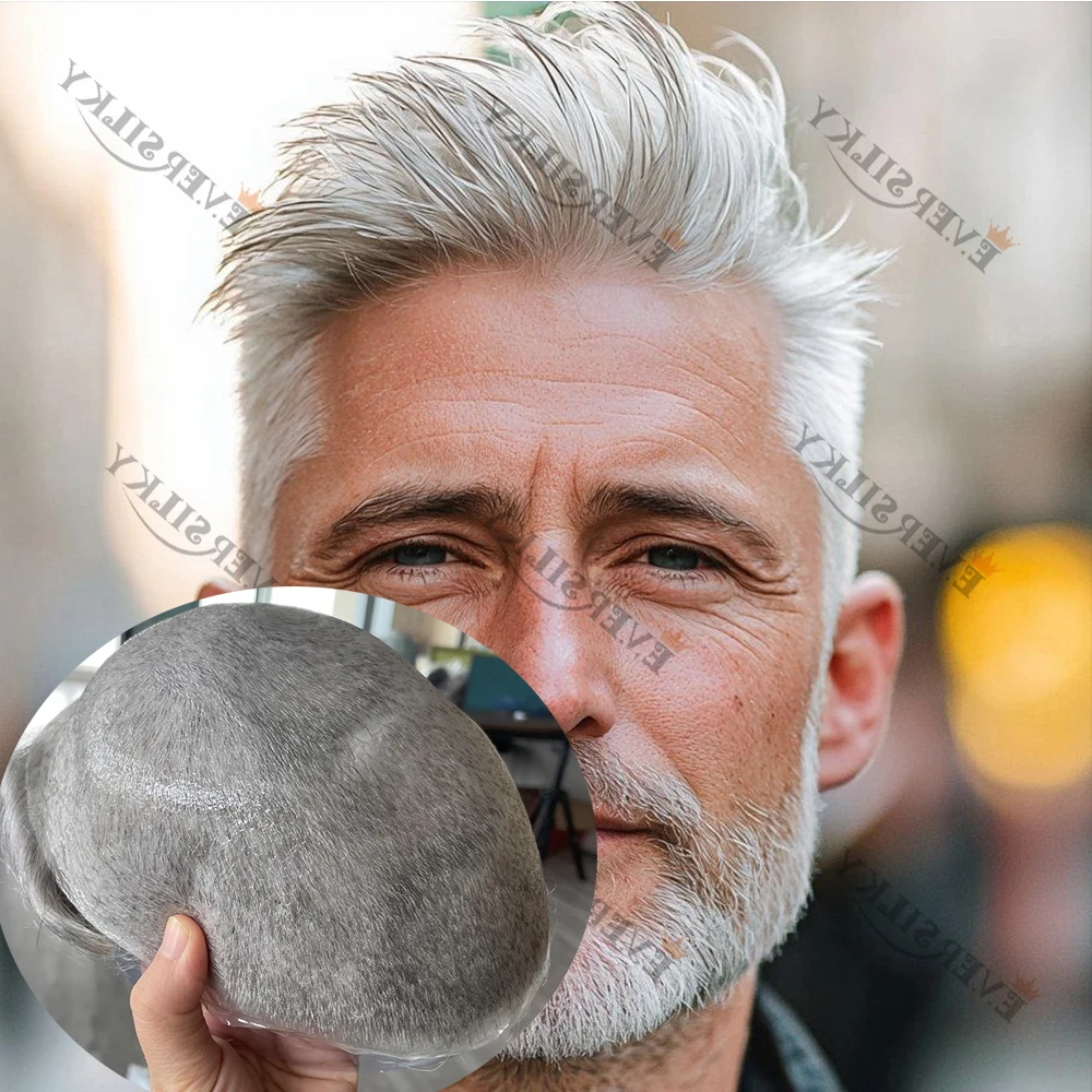 

Super Ultra Thin Skin 80%Dense Light Weight 0.02mm Easy Wear Comfort Natural Hairline Men Toupee Black Brown Grey 1B30 1B80 Wigs