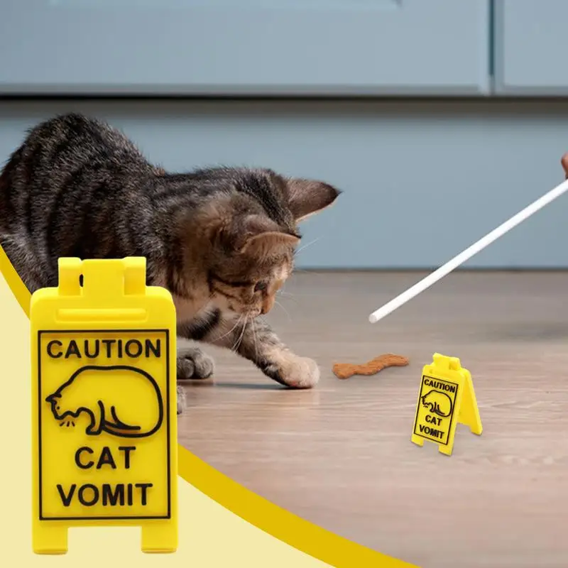 3D Printing Novelty Cat Vomit Sign Bright Yellow Pet Vomit Sign Yard Signs Cat Decorative Ornaments Floor Dirty Warning Sign