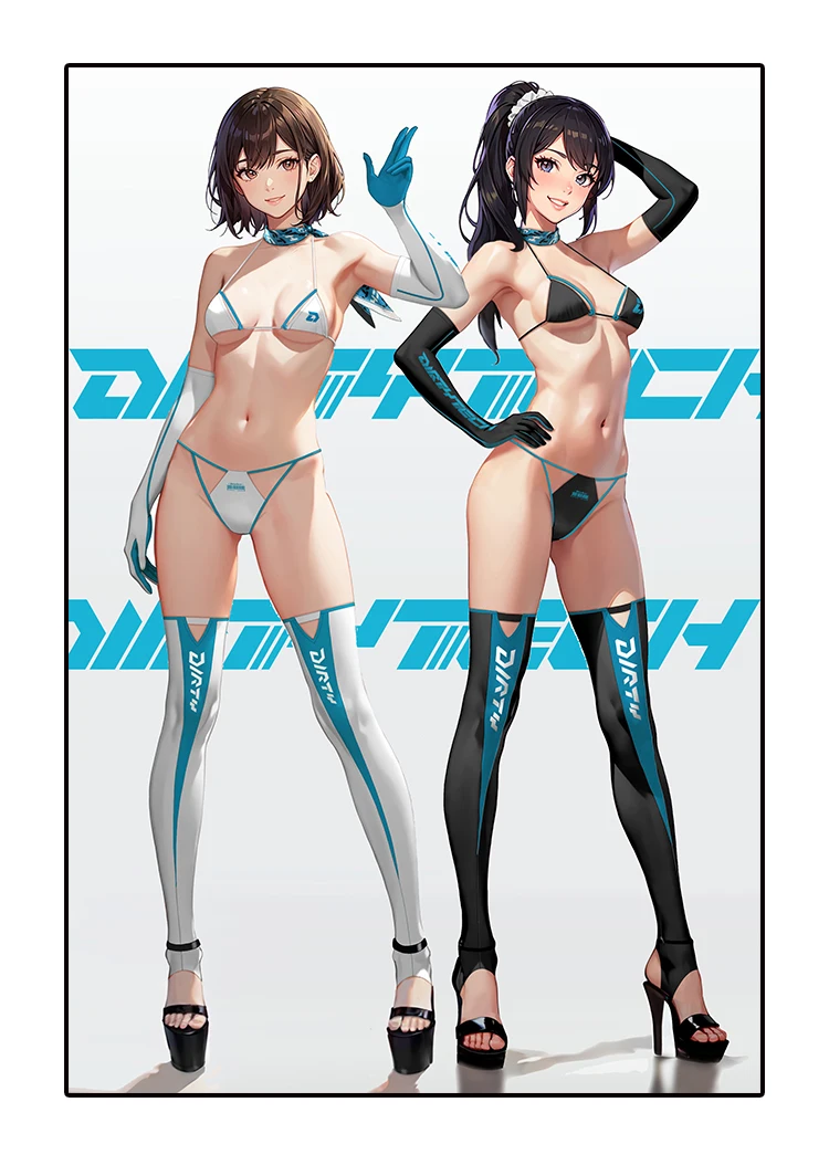 2024 Dirty tech Original Racing Girl zwei dimensionale kyberne tische Bikini sexy Badeanzüge Kostüm zweiteilige Set Schals Socken – Detail 4