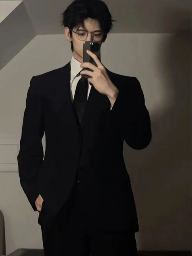 

oulder Padded Men's Suit Jaet College Sle Spring Autumn Sli Student High End Feel Small Suit DK orm Set Class U...