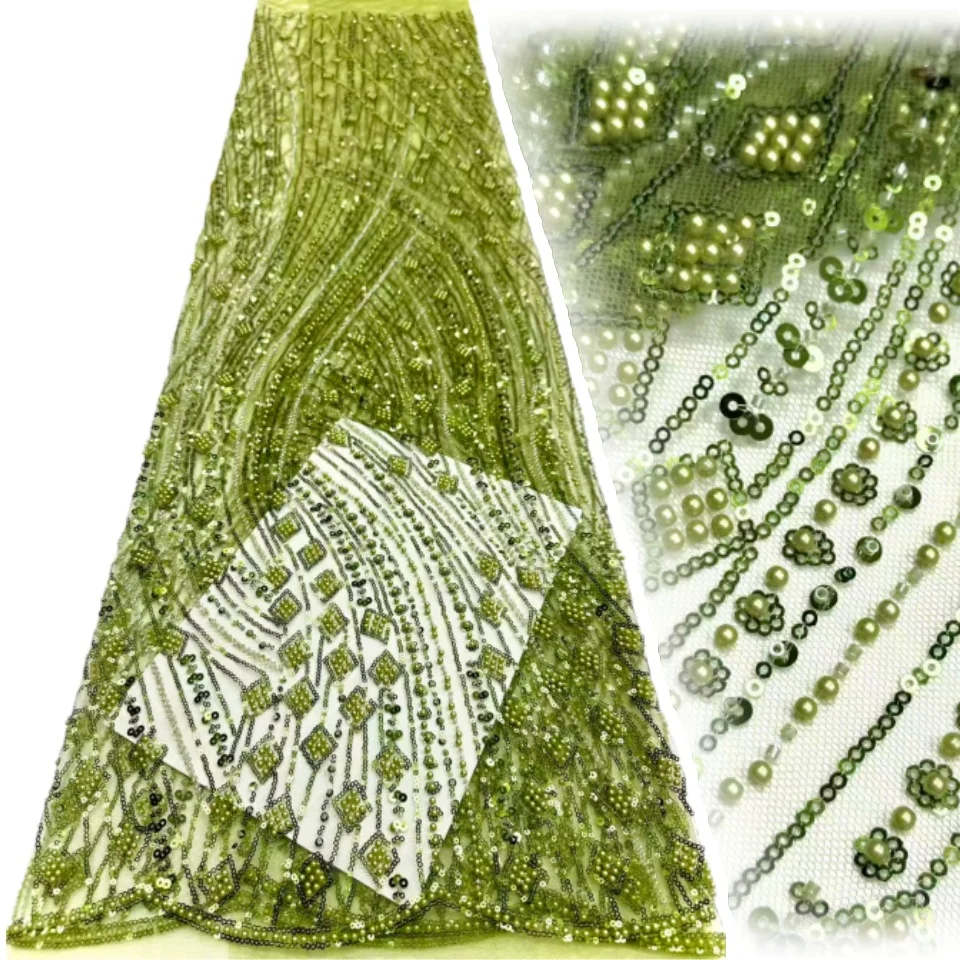 

Beaded French Mesh Bridal Lace Fabric Beads African Sequins Lace 2025 Hot Sale Nigerian Beads for Women Wedding Dress Sew TP1792