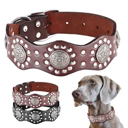 Retro Genuine Leather Dog Collar Durable Luxury Collars For Medium Large Dogs Pitbull German Shepherd Cool Dog Accessories