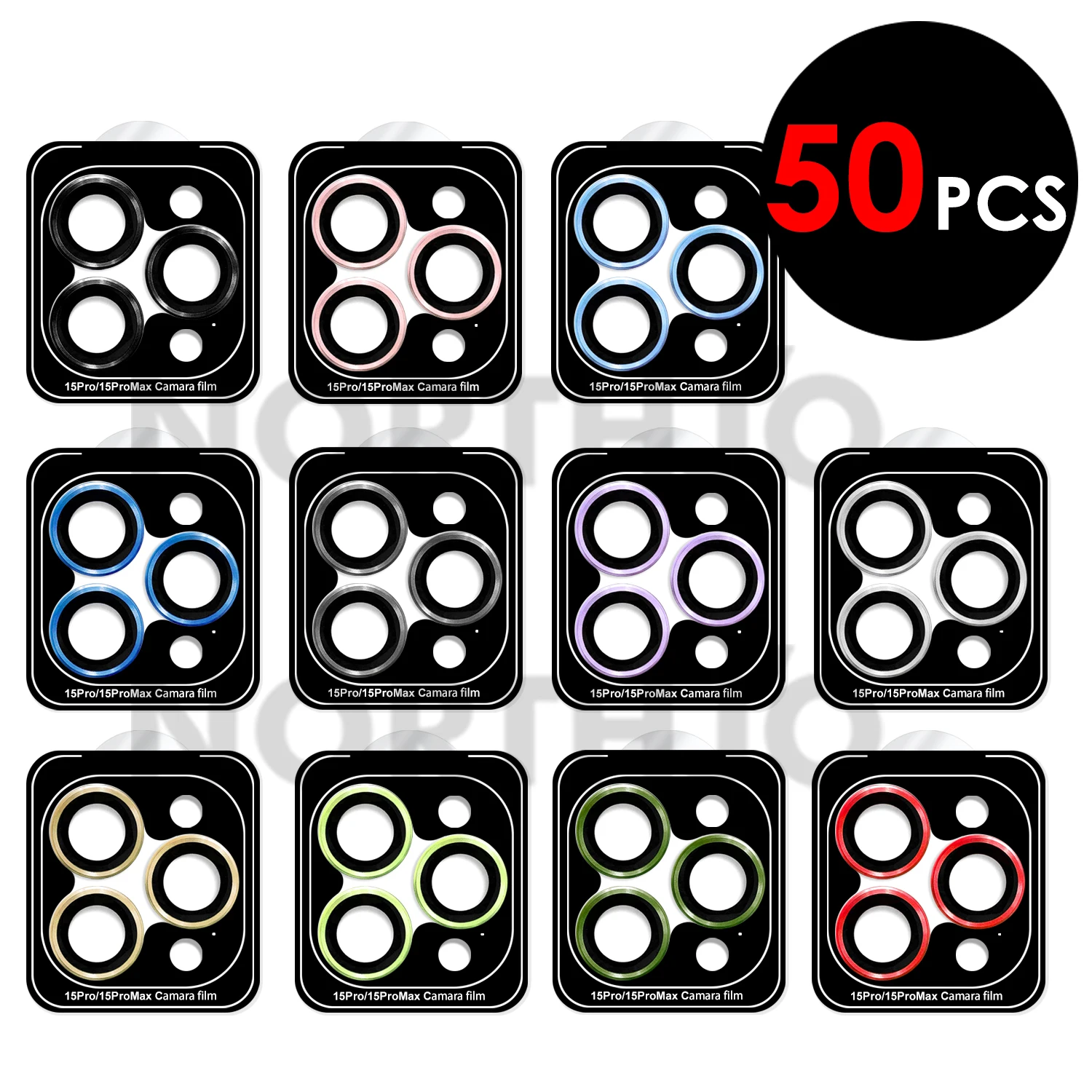 50Pcs For iPhone 15 Pro Max 14 Plus 13 12 Mini 11 CD Metal Camera lens 3D Alloy Protector Quick Stick Installation Artifact Ring