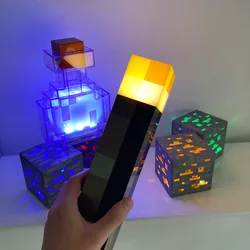 Linterna LED de piedra marrón para decoración de sala de juegos, lámpara de mesa recargable por USB, regalo de vacaciones, lámpara MC de juego para niños