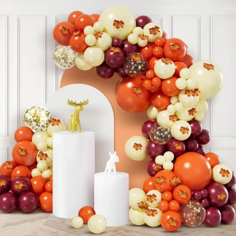 153 Teile/satz Thanksgiving Ballon Girlande Bogen Set Weinrot Orange Ahornblatt Ballon Innen und Außen Herbst Party Dekoration