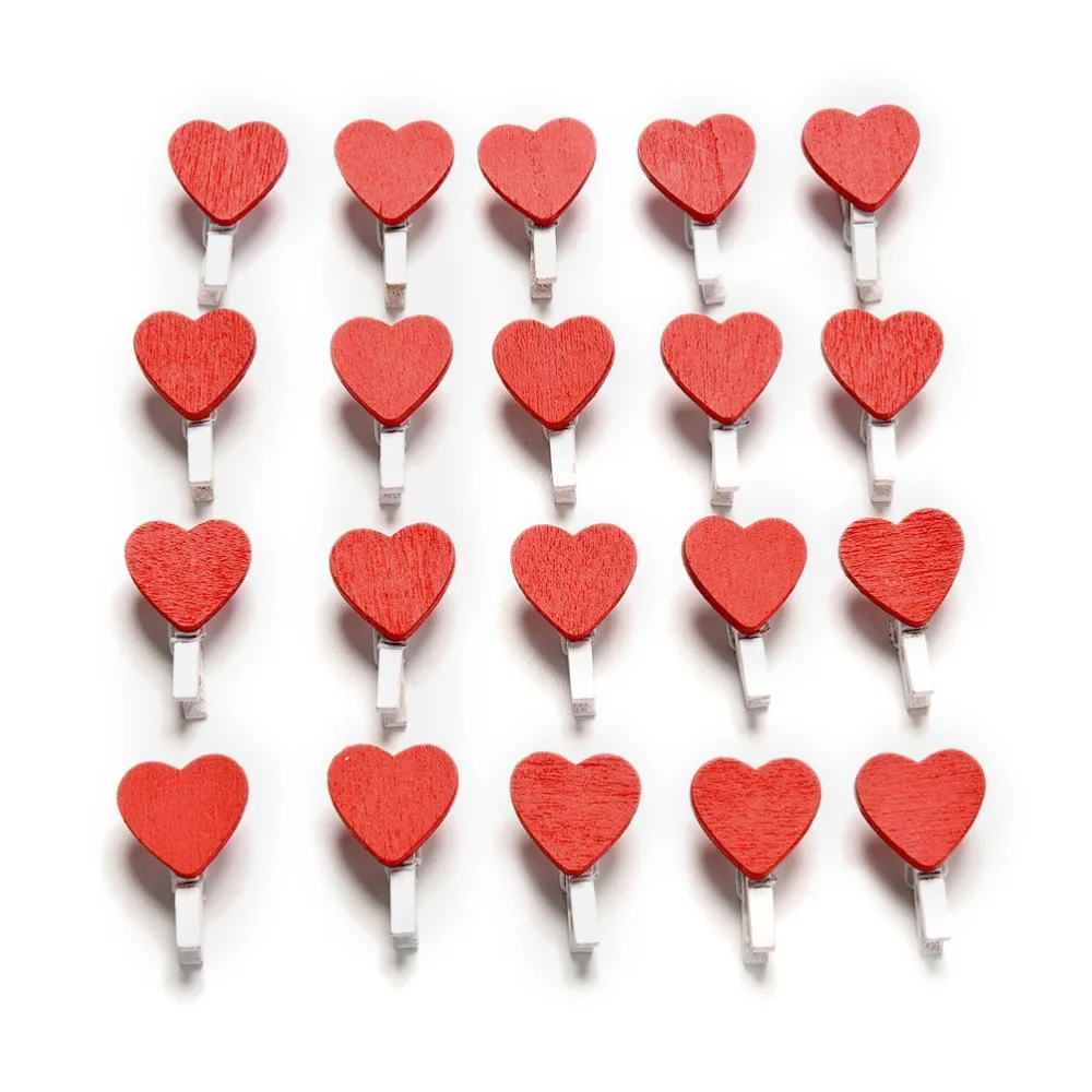 10-20Pcs/Pack Mini Heart Love Wooden Clothes Photo Paper Peg Pin Clothespin Craft Postcard Clips Home Wedding Decoration