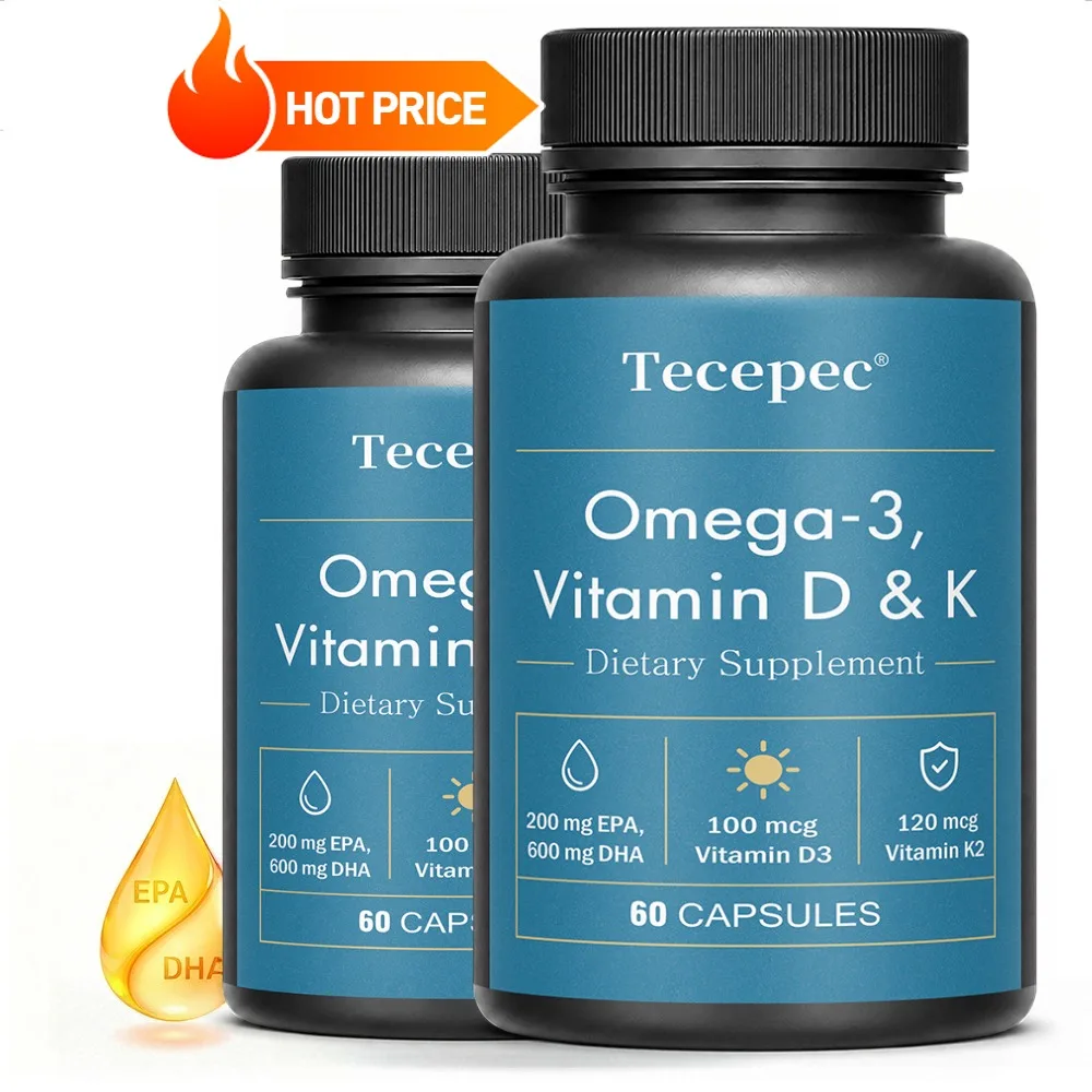 Omega-3 with Vitamin K and D, 60 Count, 800 Mg EPA and DHA, Bone and Heart Health Support