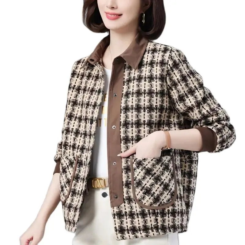 

Elegant Mother Basic Coat Small Fragrance Plaid Jacket Female 2023 Spring And Autumn Middle-Aged Female Loose Casual Jacket Top