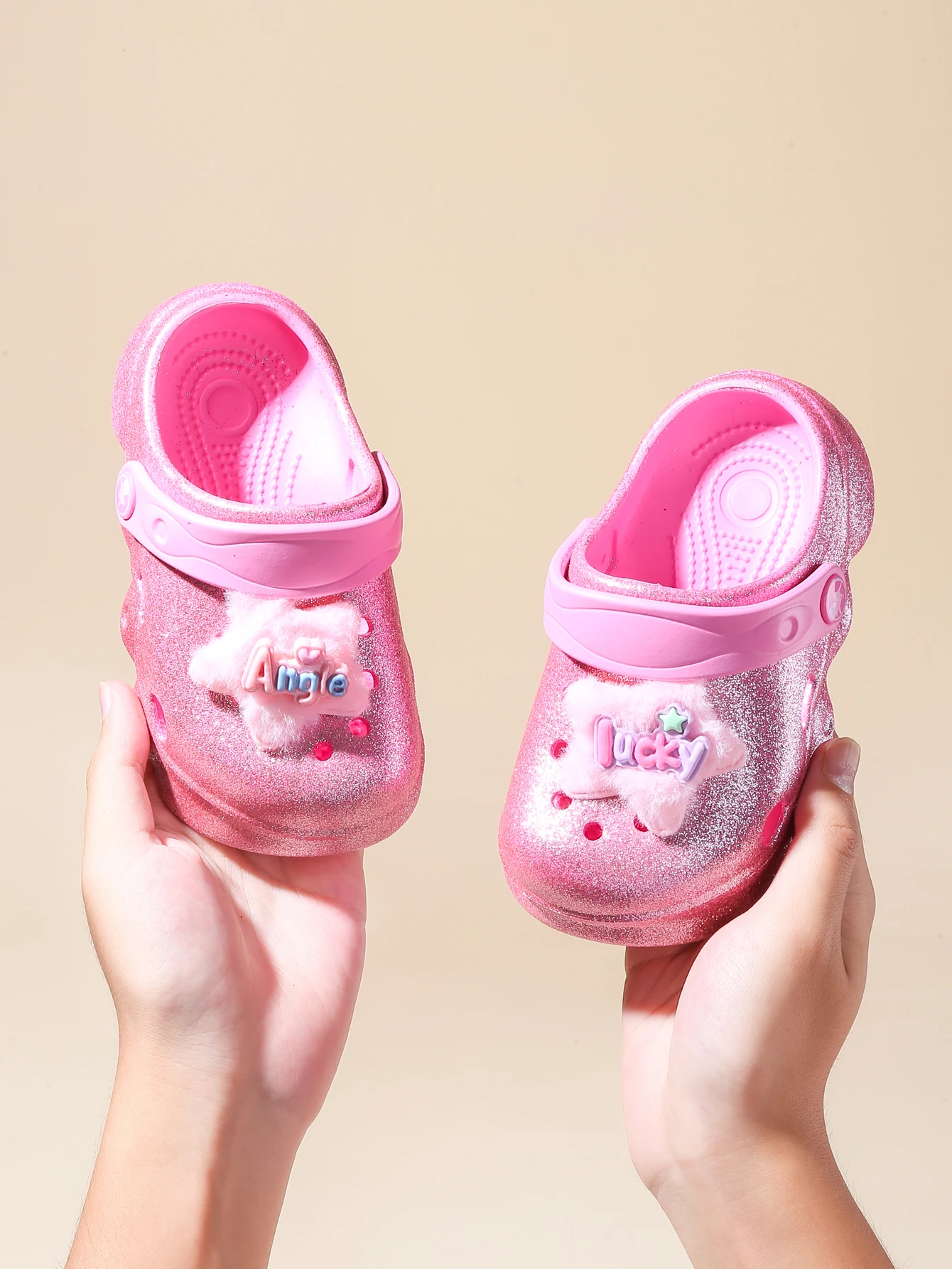 Kinder-Glitzer-Clogs, Leichte EVA-Gartenschuhe, Wasserdichte Rutschfeste Sandalen, Bequeme Slip-On Schuhe für Drinnen und Draußen 1214 – Detail 11