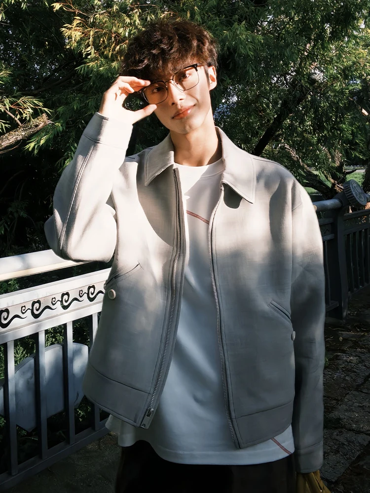 

ay Горизонтальная полоска, широкий мужской воротник Jaet CleanFit, американский ретро Sle, весна-осень, ветрозащитная застежка-молния