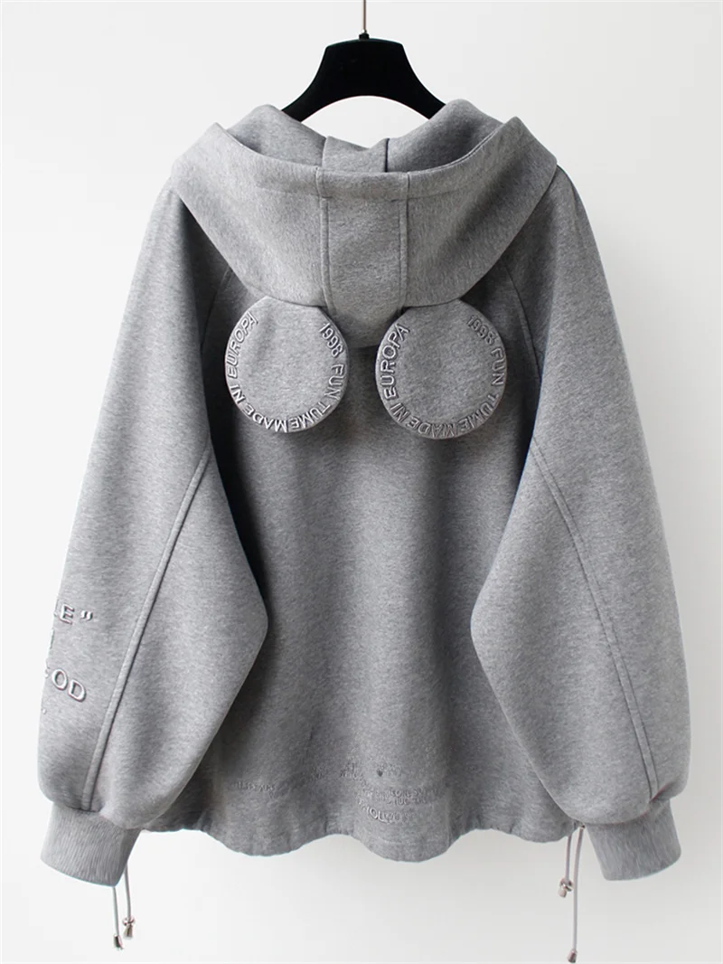 Plus Size Extra Large 50.00kg Autumn New Hooded cardigan Hoodie Women 2024 Loose Mid-Length Thickened Top Outerwear