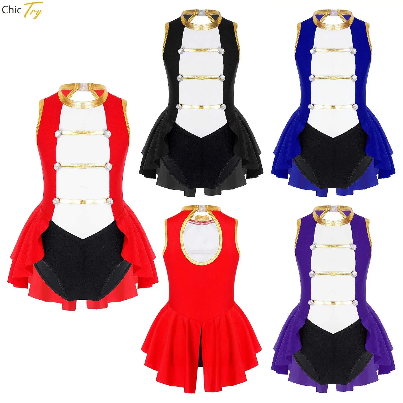 Kids Girls Ballet Dance Leotard Halloween Cosplay Circus Ringmaster Costume Sleevesless Bodysuit Leotard Carnival Party Jumpsuit