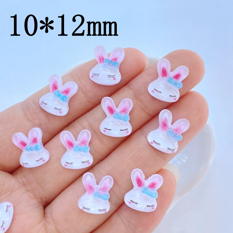 50Pcs New Cute Mini 10*12mm Shiny Rabbit Head Series Resin Flatback Cabochon Ornament Jewelry Making Hairwear Accessorie