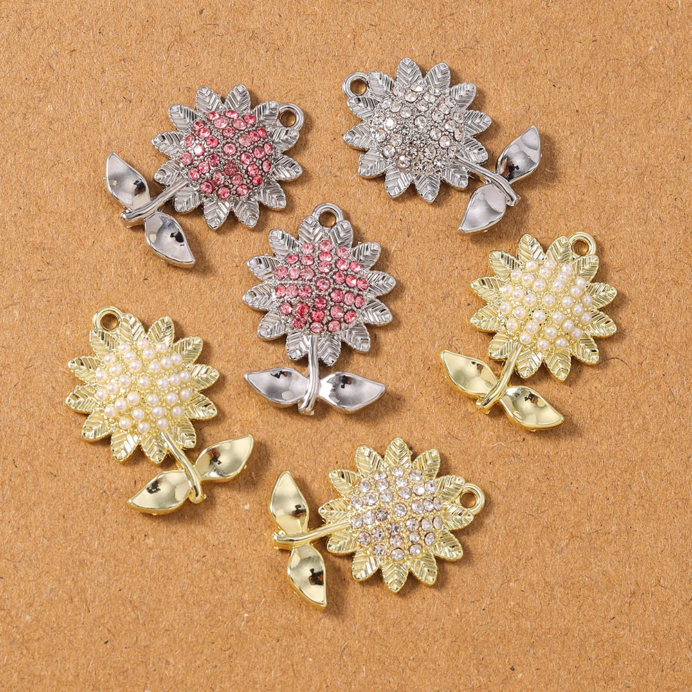 5 Stück Perlen-Strasssteine, Sonnenblumen-Charms, Anhänger für Schmuckherstellung, Halskette, Ohrringe, Armband, DIY-Zubehör, Zubehör
