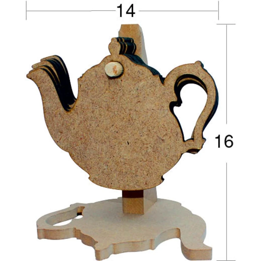 L255 teapot cup six 6 cups, painted Mdf coaster