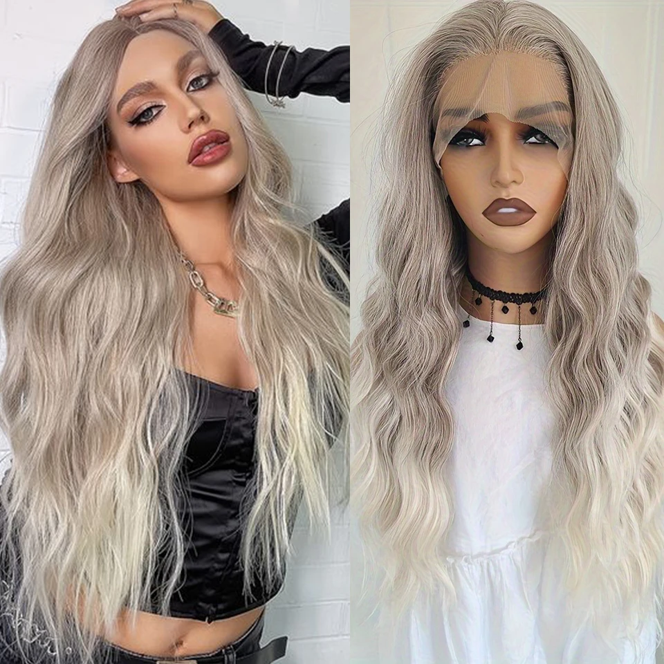 

Charisma Synthetic Lace Front Wigs Silver Grey Wig Ombre Blonde Wavy Hair Lace Wigs For Women Heat Resistant Daily Used