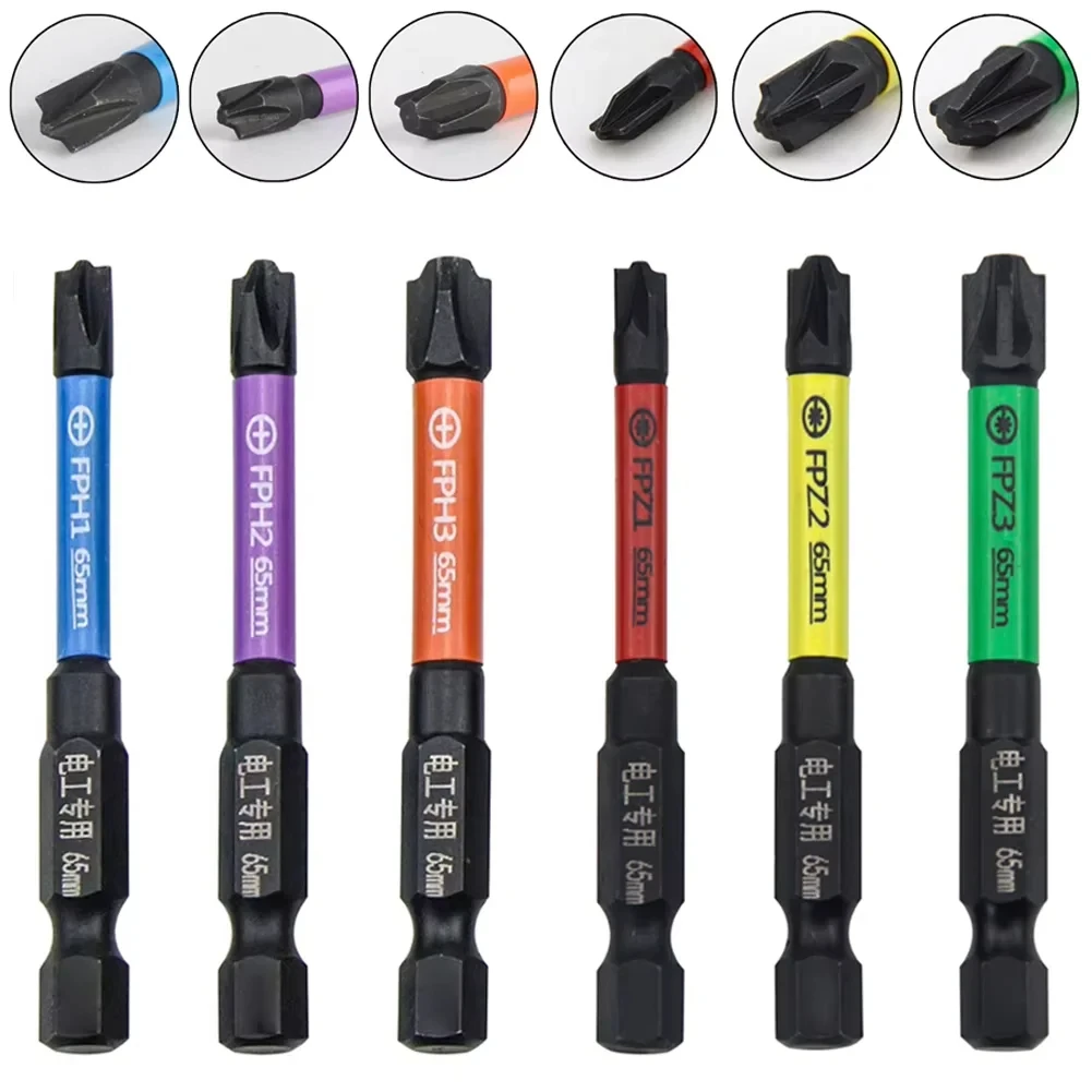 Juego de 6 Puntas Magnéticas de Destornillador Cruzado Ranurado Especial de 65 mm para Electricistas, Interruptores de Circuito, Enchufes FPH FPZ y Herramientas Eléctricas