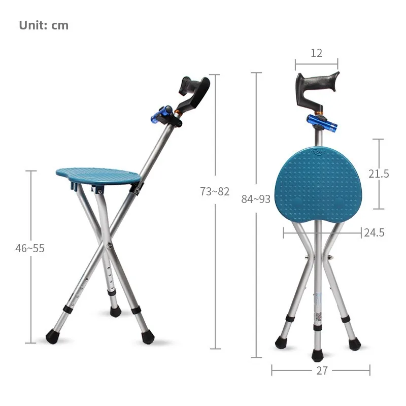 Anti-Slip Foldable Cane Chair Three-Legged Walking Stick for Seniors Multifunctional Stool Crutch Mobility Aids