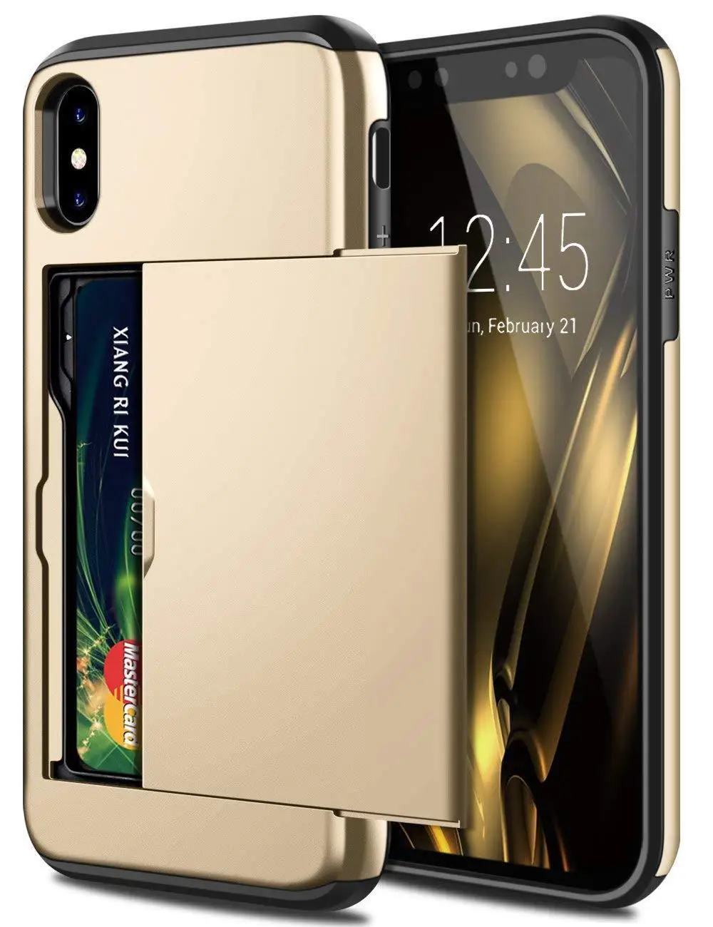 Armor Slide Card Case Voor iPhone 16 15 14 13 12 Pro 11 11 Pro Max Kaartsleuf Houder Cover 16 Pro Max X XS Max XR Fundas Capa
