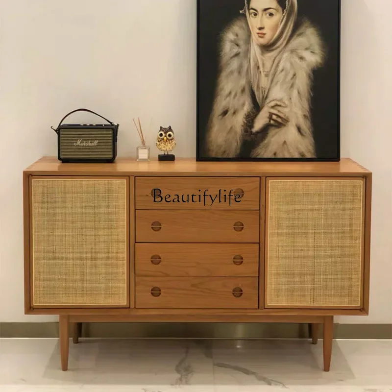 

LNordic solid wood rattan dining side cabinet living room entrance storage cabinet