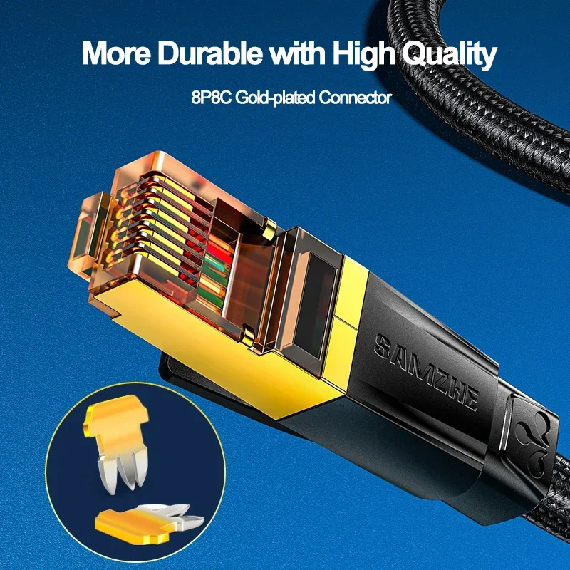 SAMZHE Cat7 10 Gbps Cabo Ethernet de Algodão Trançado Rede Lan para Modem Laptops PS5 4 Roteador 1m 5m 10m Cabo RJ45 Ethernet