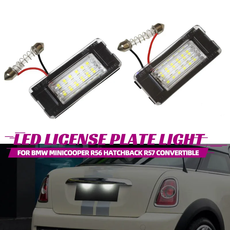 For Mini Cooper R56 R57 R58 R59 R50 R52 R53 LED License Plate Light 2PCS White Car Number Lamp Error Free OEM#:51132756227 