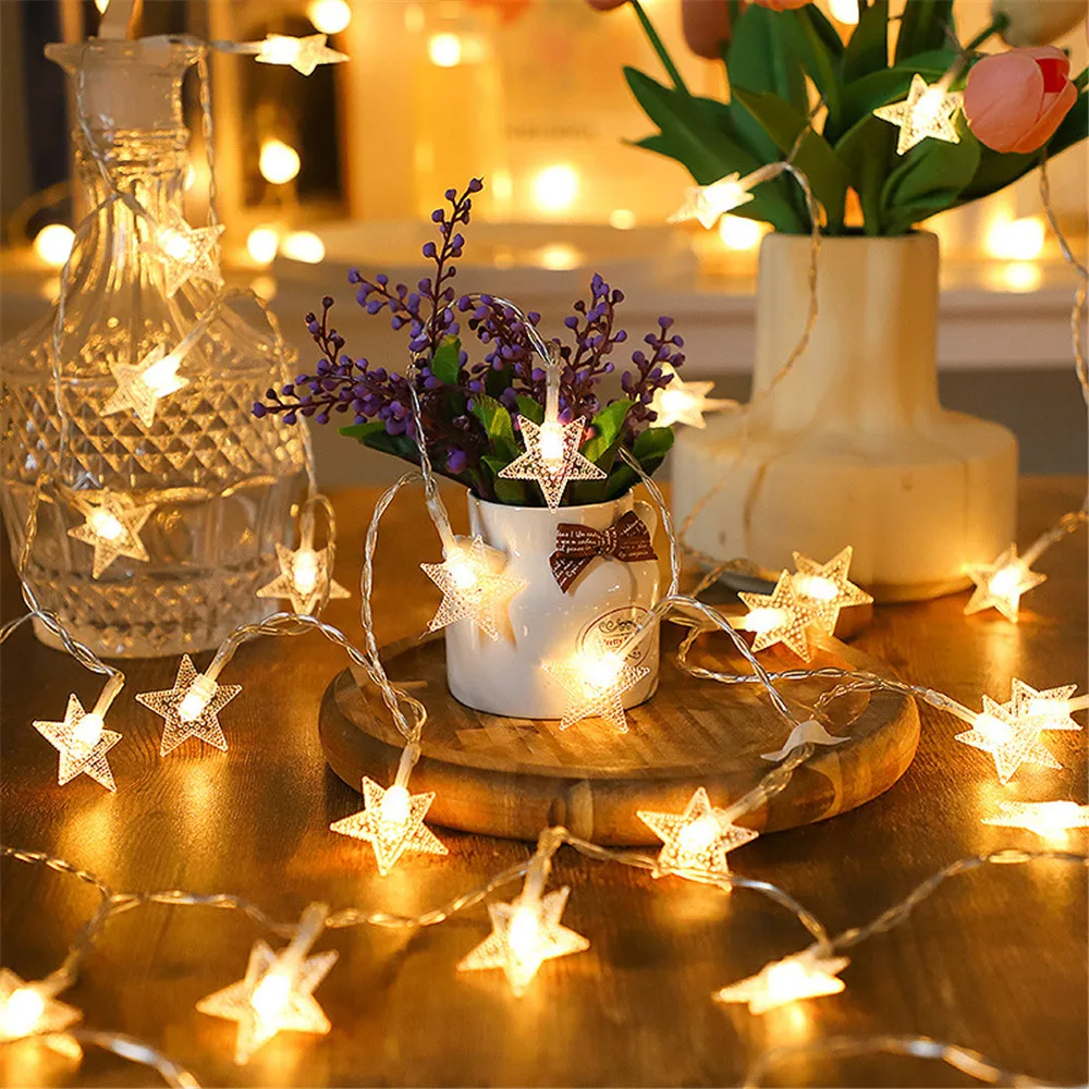 Luci a forma di stella alimentate a batteria Ghirlanda di Natale a luce fata a LED per la decorazione della casa da campeggio per feste di Halloween di Capodanno