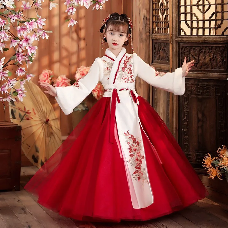 

Girls Fairy Hanfu Children Warm Tang Suit Kids Winter Thick Embroidery Party Dress Baby 2026 Chinese New Year's Clothing