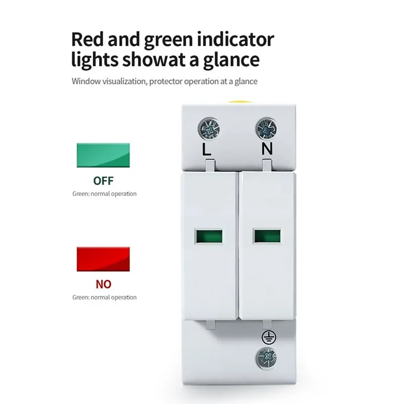 Safe Material Lightning Surge Protector 2P AC SPD 60KA Low Voltage Arrester Device For House Protection 275VAC/2P 60Ka