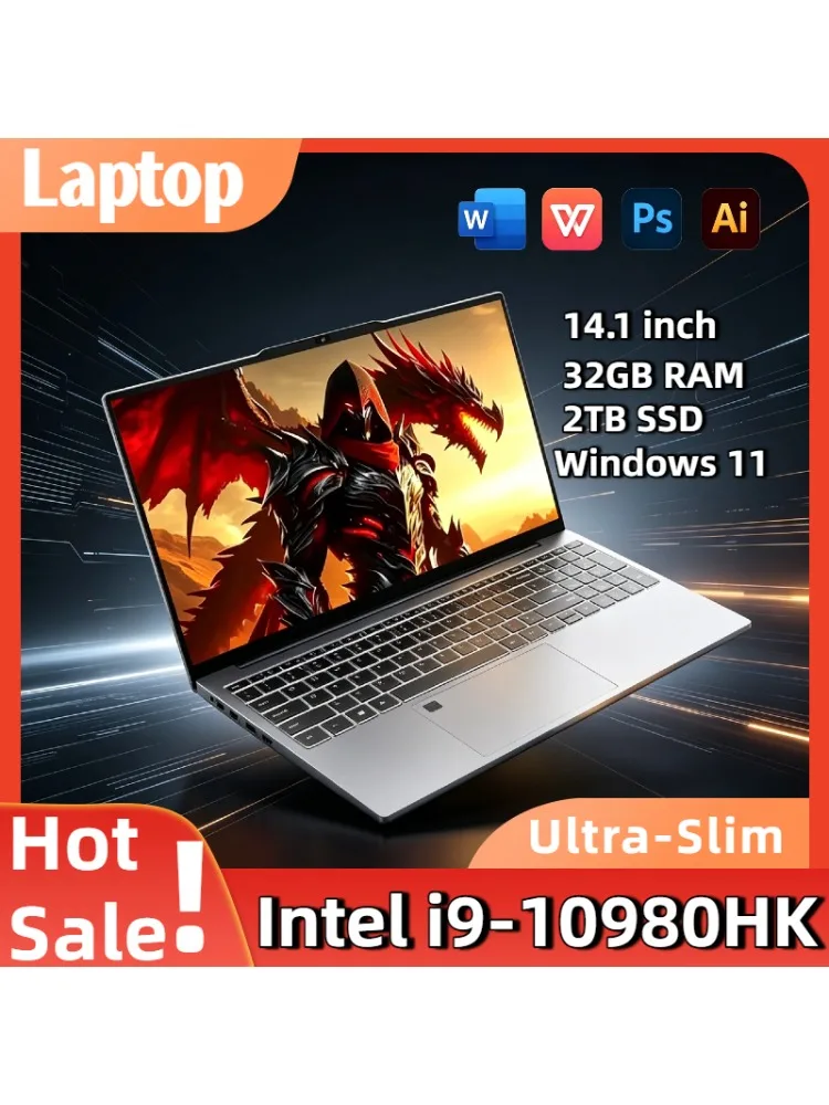 Intel Core i9 10980HK 14,1-Zoll-Laptop 8C16T 5,3GHz 32GB DDR4 2TB NVMe SSD Windows 11 Pro Gaming-Notebook Gamer-PC