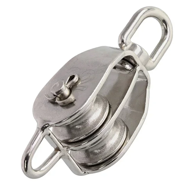 304 Stainless Steel Double Pulley Block with Eye Roller Loading Lifting Crane Swivel Hook Swivel Hook Carton Box Bag Packaging