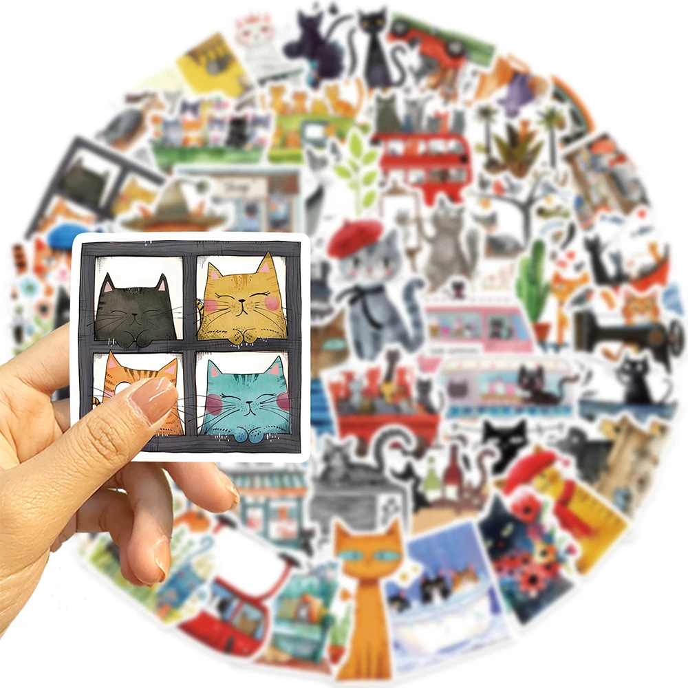 

10/30/50pcs Funny Hand-Drawn Art Cat Stickers Creative Graffiti Decals Skateboard Phone Guitar Diary Cute Cartoon Sticker Pack