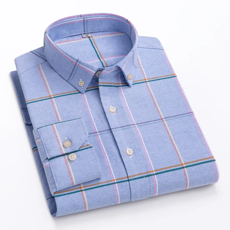 Camisa a cuadros de algodón puro para hombre, ropa de manga larga, informal, ajustada, juvenil, antiarrugas, No tiene hierro, primavera y otoño,