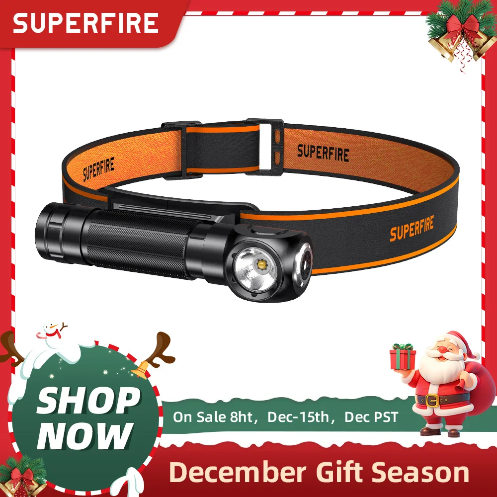 New SUPERFIRE TH04 LED Headlamp Type C Rechargeable 90° Headlight 18650 Flashlight with Indicator Magnet Tail, Head Flashlight