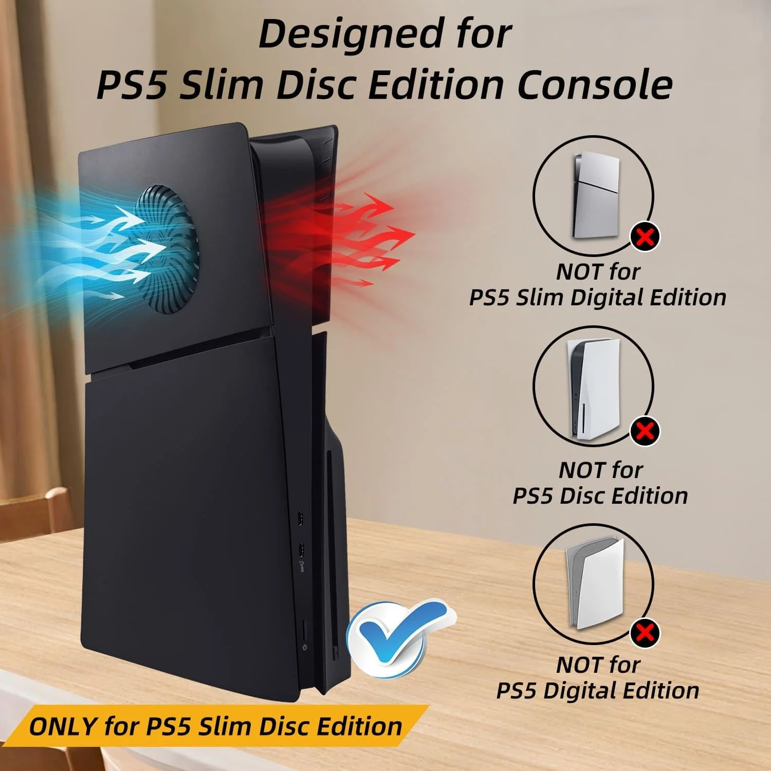 Hard Plastic Replacement Panels Cover Plates Shell Case with Cooling Vent Compatible with PlayStation5 Slim Disc Edition Console