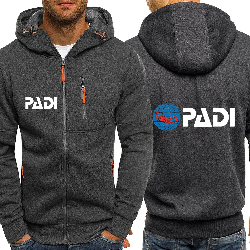 2024 Spring Autumn Men's Scuba Driver Padi Logo Print Fashion Zipper Comfortable Hoodies Streetwear Casual High Quality Outwear