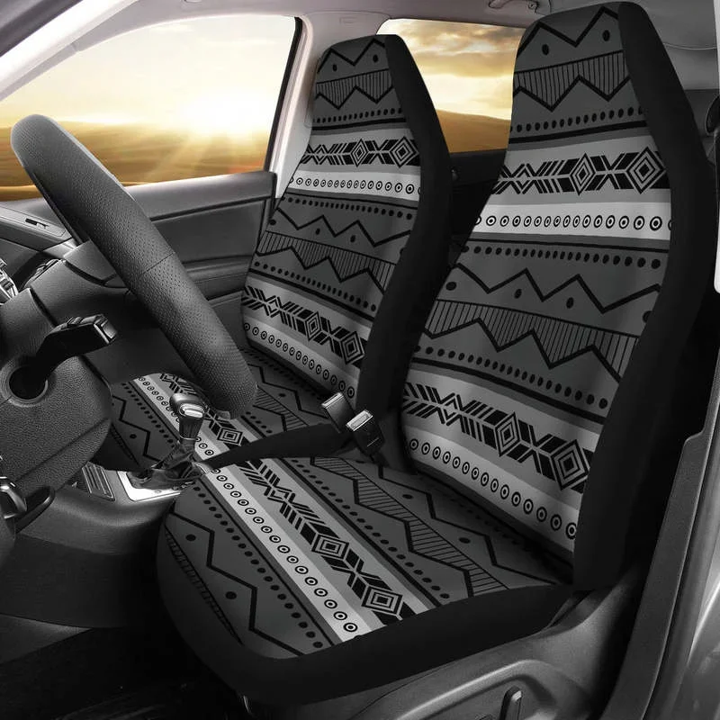 Gray and Black Ethnic Pattern Car Seat Covers Seat Protectors Tribal B,Pack of 2 Universal Front Seat Protective Cover