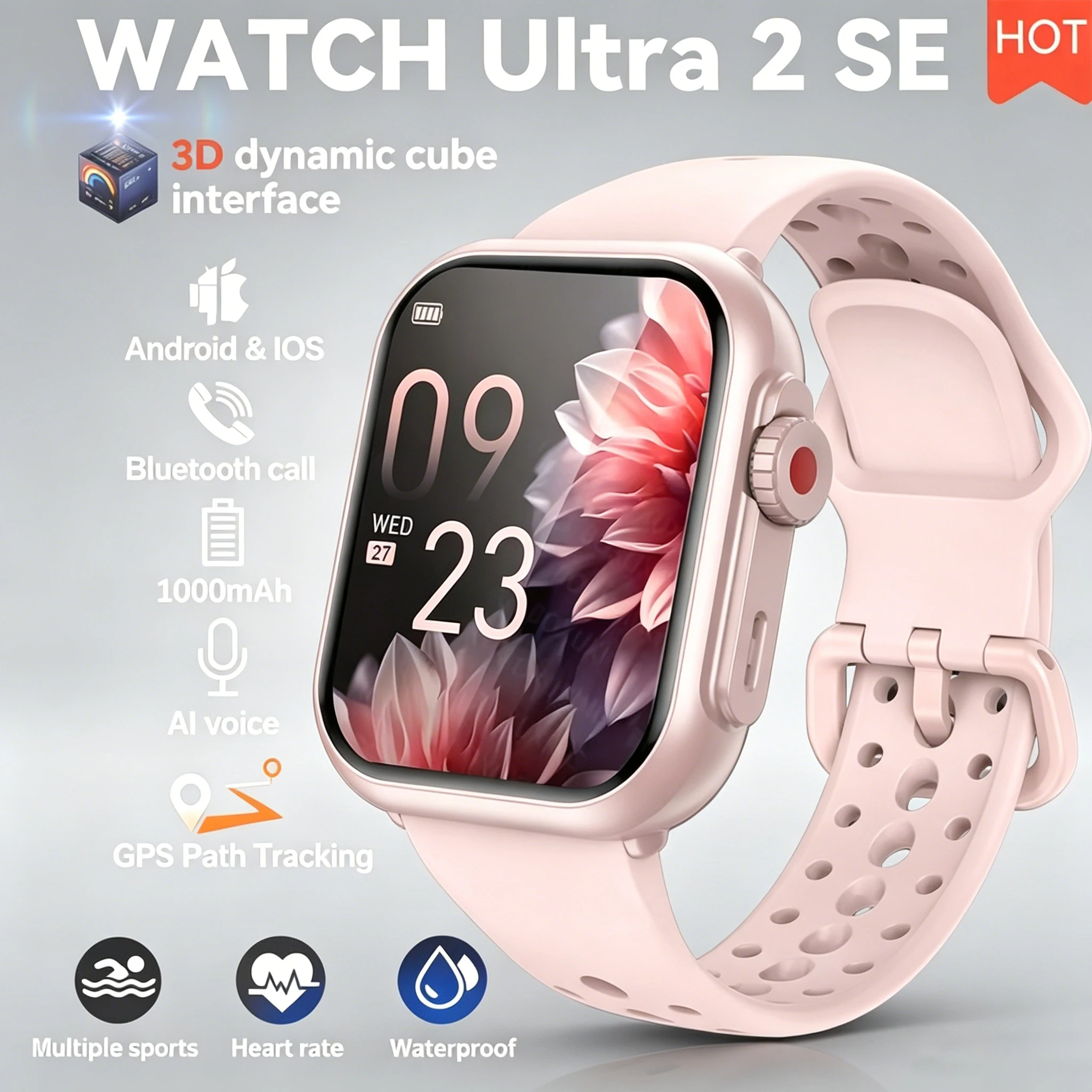 2026 Fashion Women Watch Ultra2 SE Smart Watches 1000mAh 1.85"AMOLED Full Touch Screen BT Call Smartwatch For Android IOS Ladies