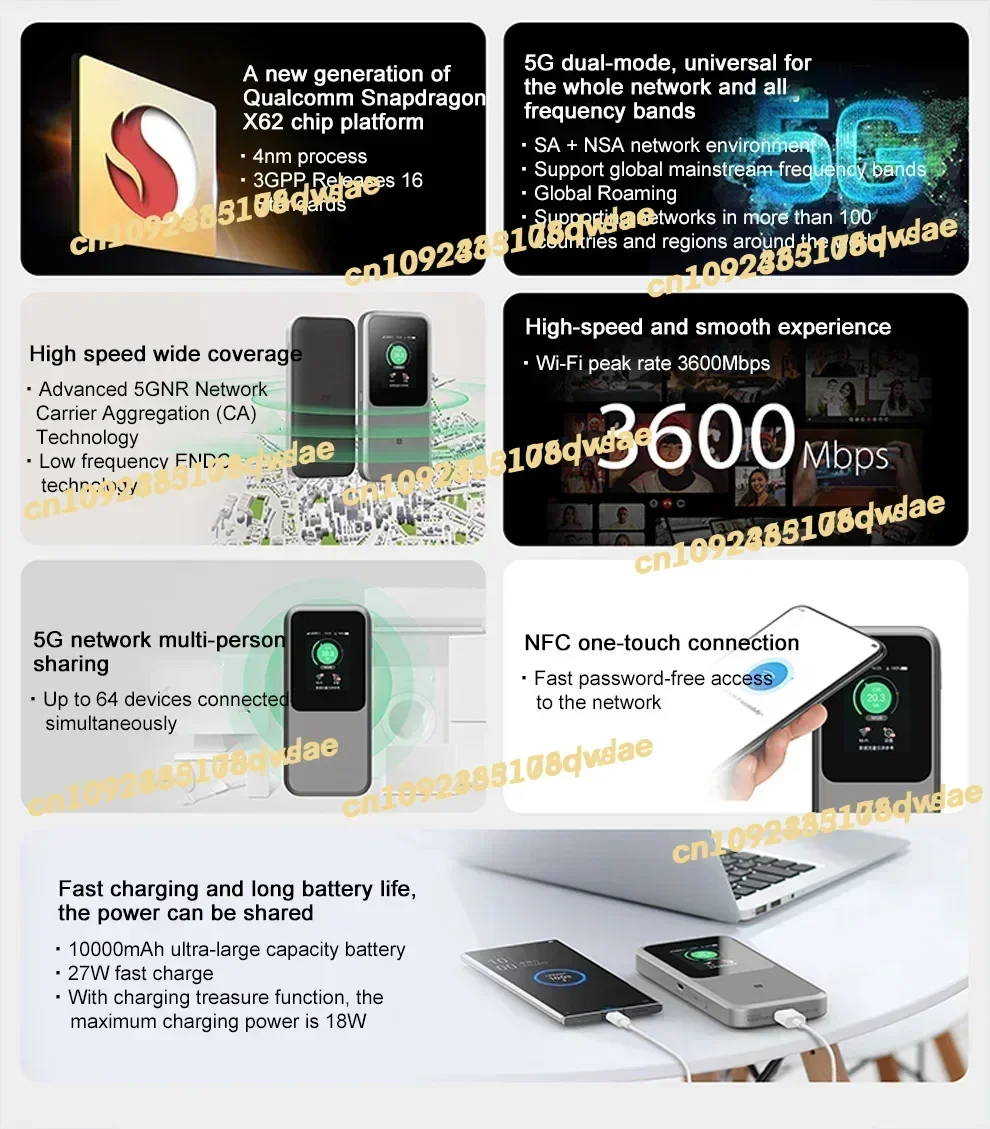 NEW Original Portable WiFi 5G Router MU5120 WIFI 6 10000mAh 3600Mbps NSA+SA Mobile Hotspot 5G Router With Sim Card Slot