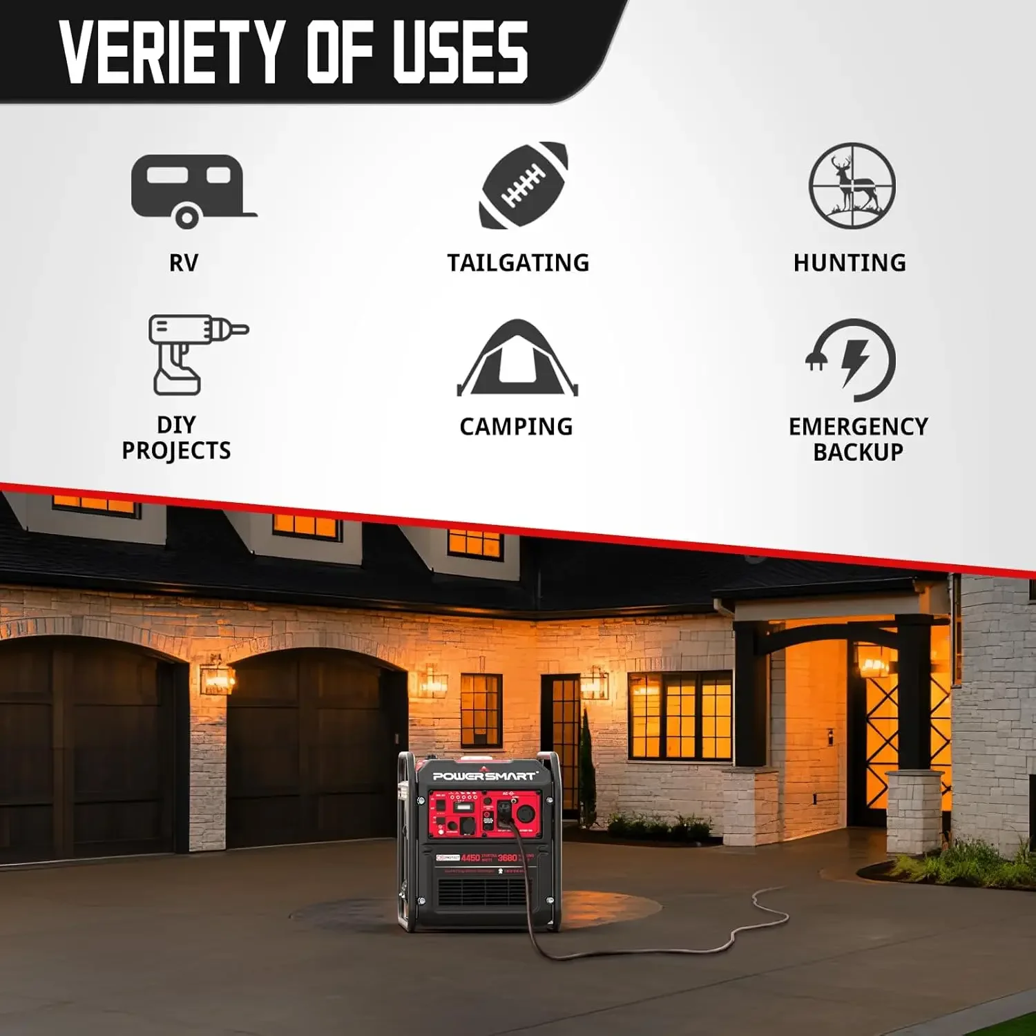 4450-Watt Gas Powered Portable Generator with Inverter Technology, CO Sensor, RV Ready 30A Outlet