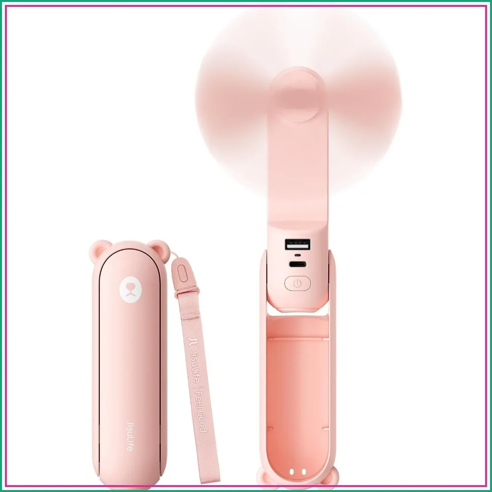 

3-in-1 Mini Fan: Fan, Power Bank & Flashlight, 19H Battery, USB-C, Pocket-Sized, Perfect for Travel & Summer, Gift for Women (Pink)