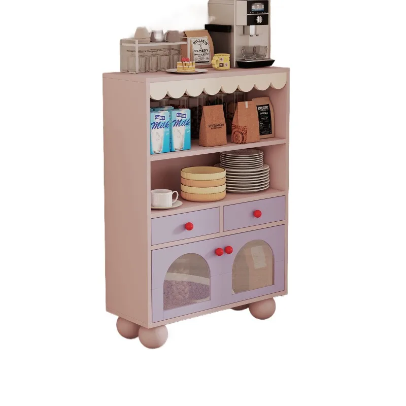 

Dopamine multi functional storage side cabinet integrated against the wall light luxury high end French cream wind