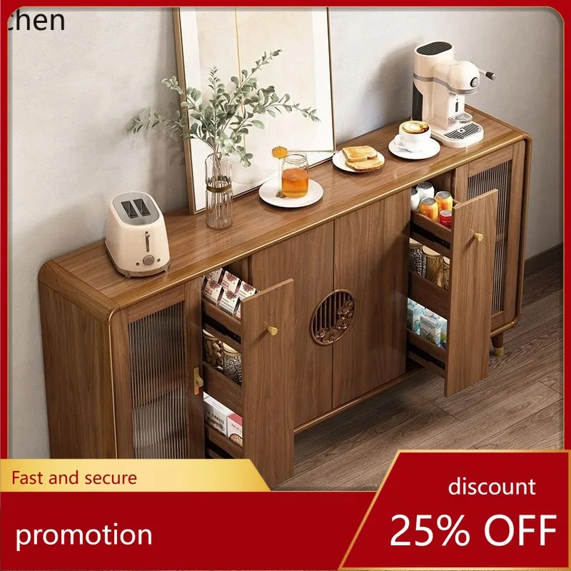 

ZML Solid Wood Frame Storage Cabinet Integrated Side Cabinet Living Room Wall-Mounted Multi-Functional Tea Cabinet