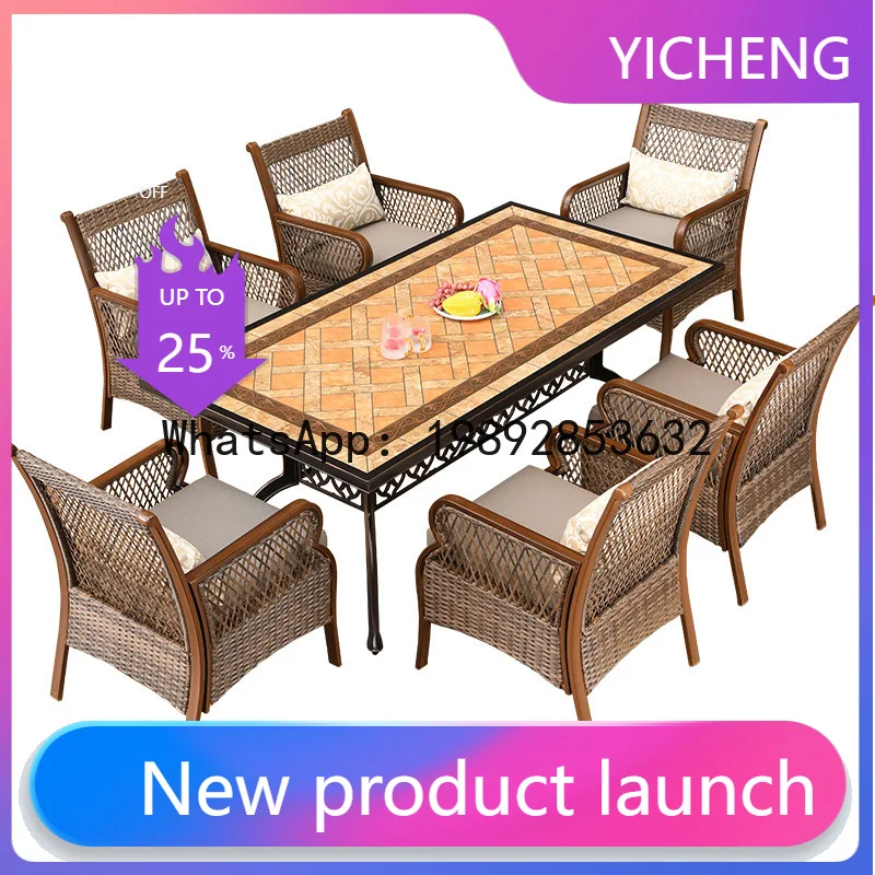 

ZZ-5 Aluminum Table and Chair Set for Courtyard Garden Outdoor Terrace Villa Sunroom Backrest Chair Balcony Leisure Rattan Chair