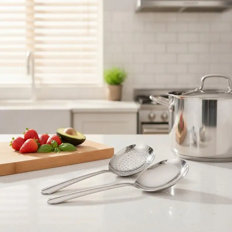 Stainless Steel Slotted Spoon And Soup Ladle Set Rust Resistant Thickened Handle For Home Kitchen Cooking Draining
