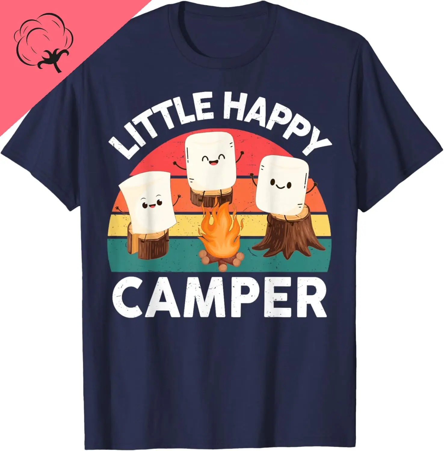 Happy Marshmallow Camper-Shirt Kids Toddler Boy Cute Camping T-Shirt Kawayi Harajuku Funny Cotton Printed T-shirt