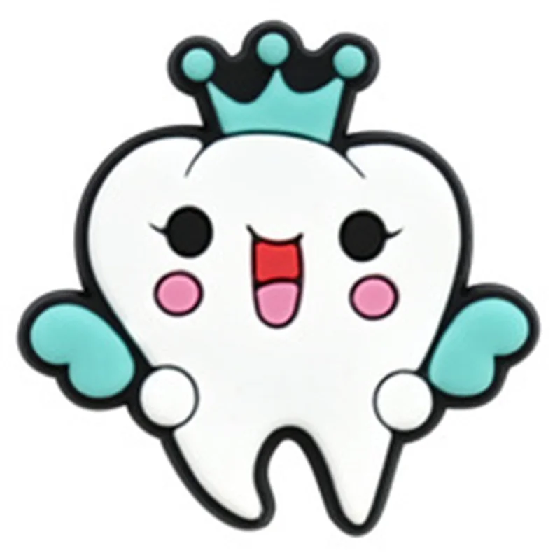 20pcs Cartoon Teeth Toothbrush Love Dentist For You Rooting Teeth Protection PVC Shoe Trim Clog Needles